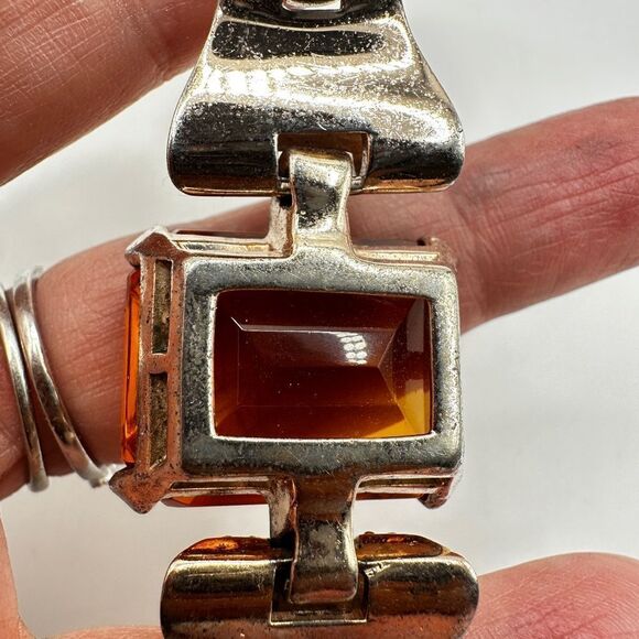 RARE Crown Trifari Sterling Bracelet, A. Philippe "Tank" Faux Citrine Bracelet! - Picture 12 of 16